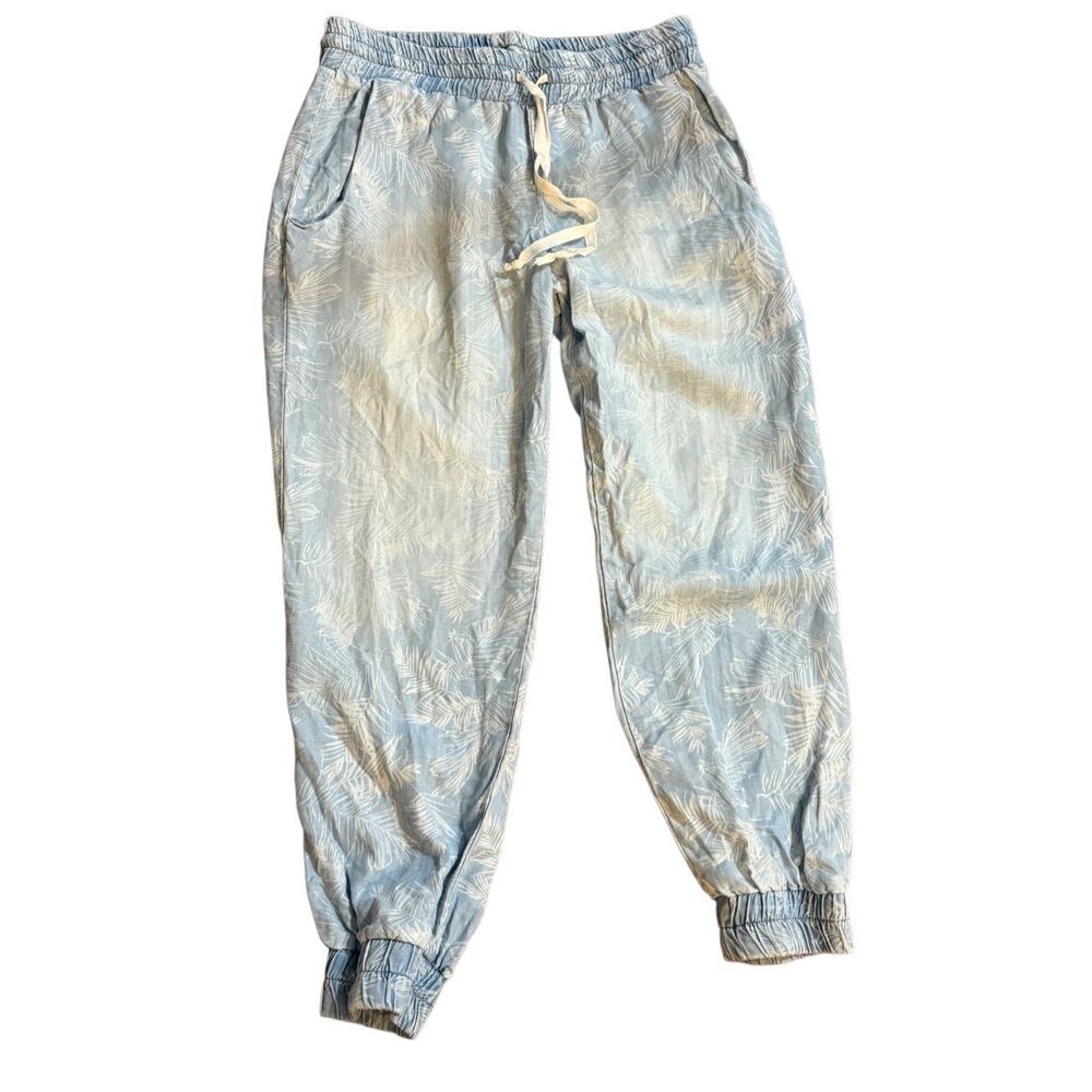 Anthropologie Cloth & Stone Denim Drawstring Lightweight Joggers Tropical Leaf P